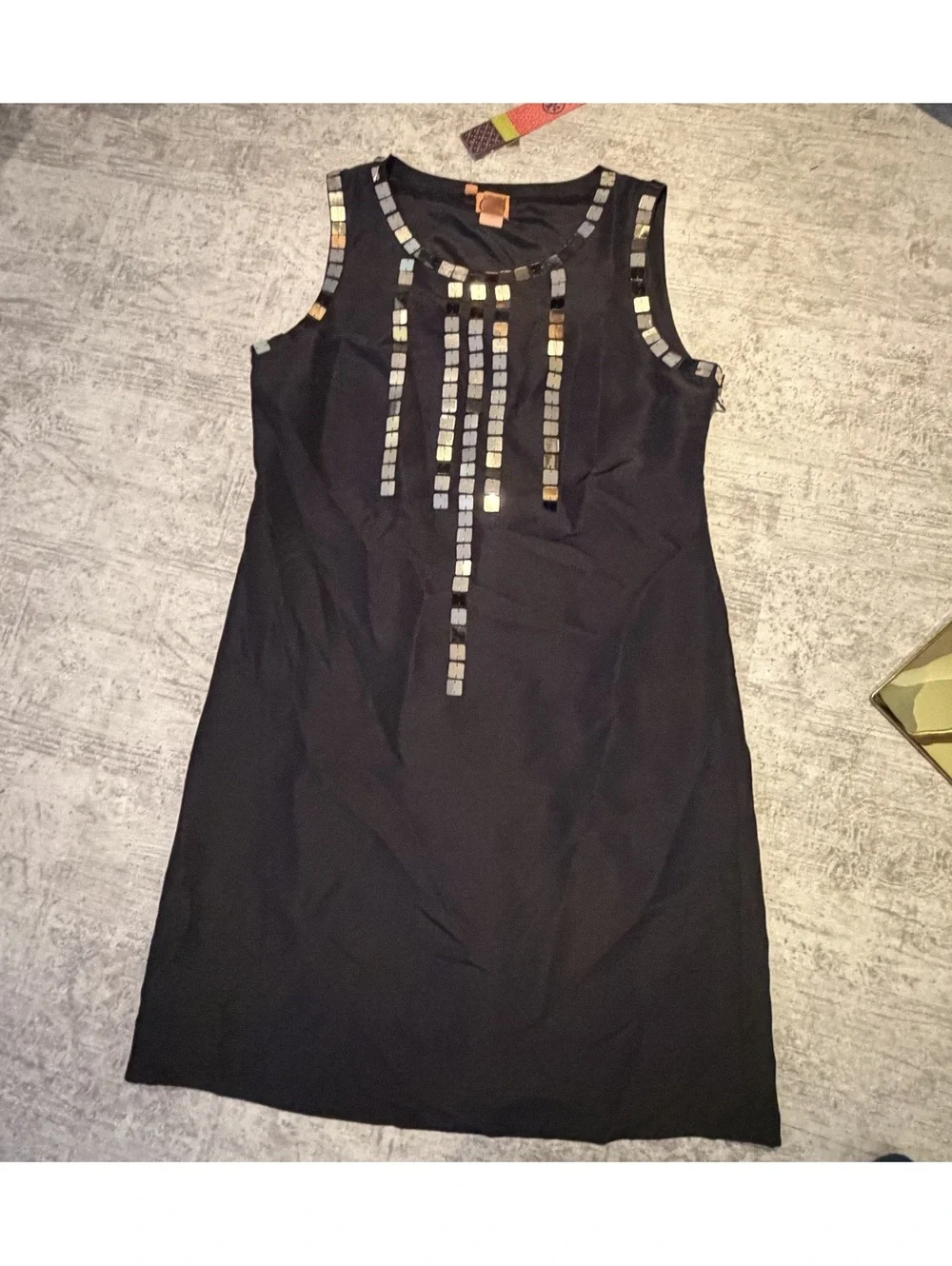 NWT Tory Burch Gillies Black Silk Shift Embellished Metallic Maxi dress 14
